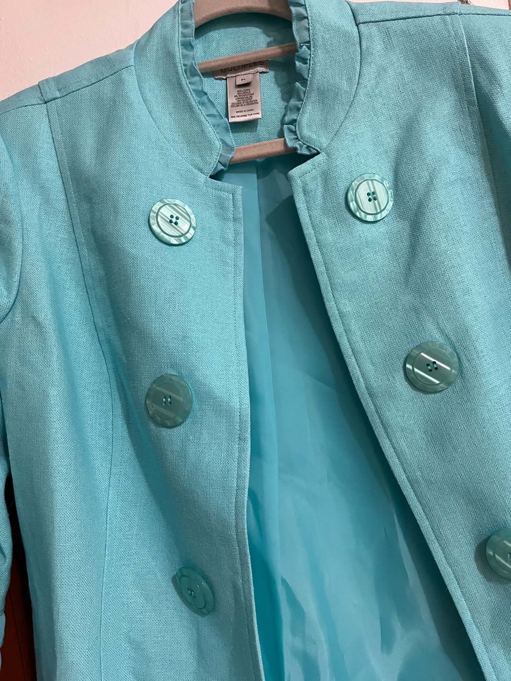 Multiples Aqua Ruffle-Cuff Collarless Jacket - Picture 8 of 11